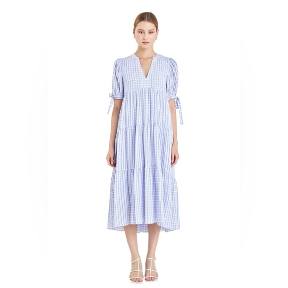 English Factory Dresses & Skirts - English Factory Lavender Gingham Tiered Midi Dress S NWT